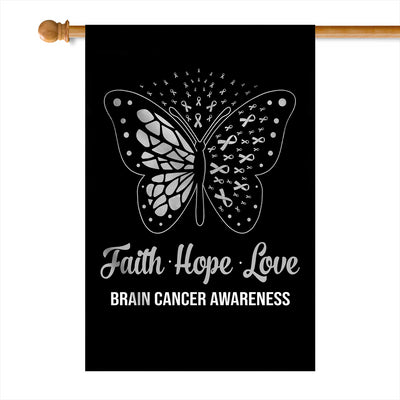 Faith Hope Love Butterfly Brain Cancer Awareness Flag Grey Ribbon | siriusteestore