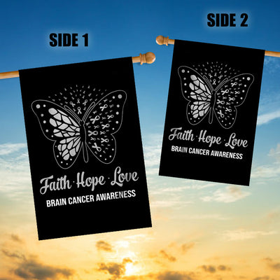 Faith Hope Love Butterfly Brain Cancer Awareness Flag Grey Ribbon | siriusteestore