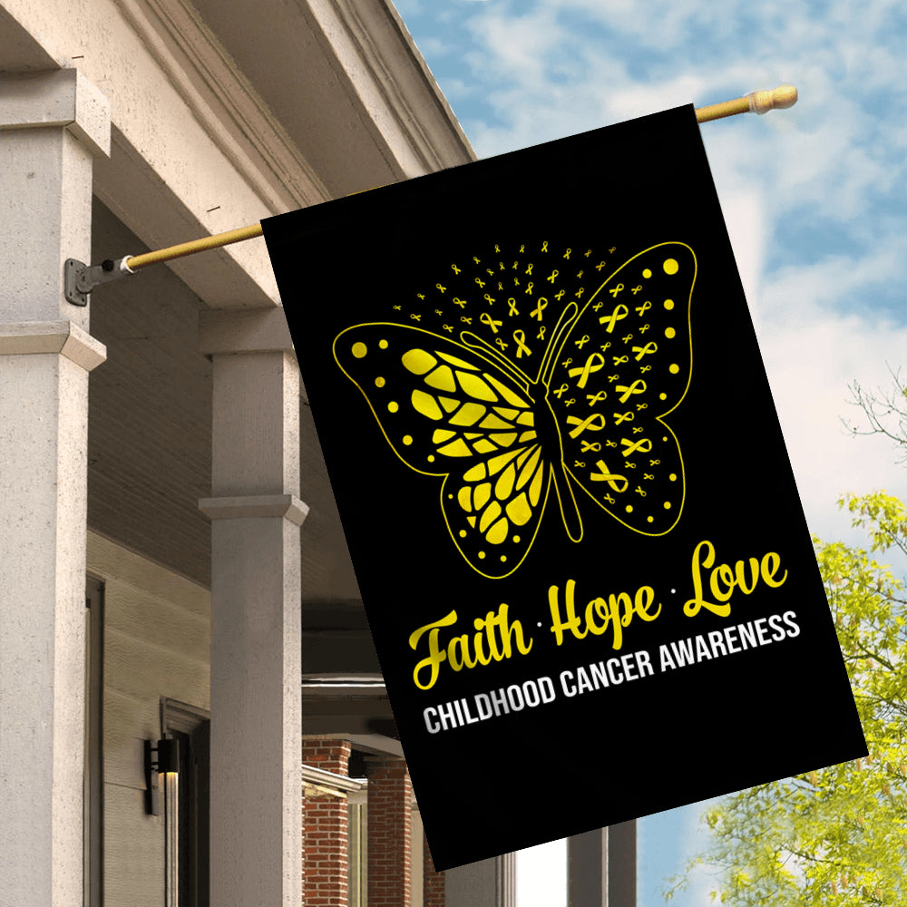 Faith Hope Love Butterfly Childhood Cancer Awareness Flag Gold Ribbon | siriusteestore