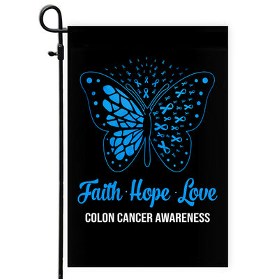 Faith Hope Love Butterfly Colon Cancer Awareness Flag Blue Ribbon | siriusteestore
