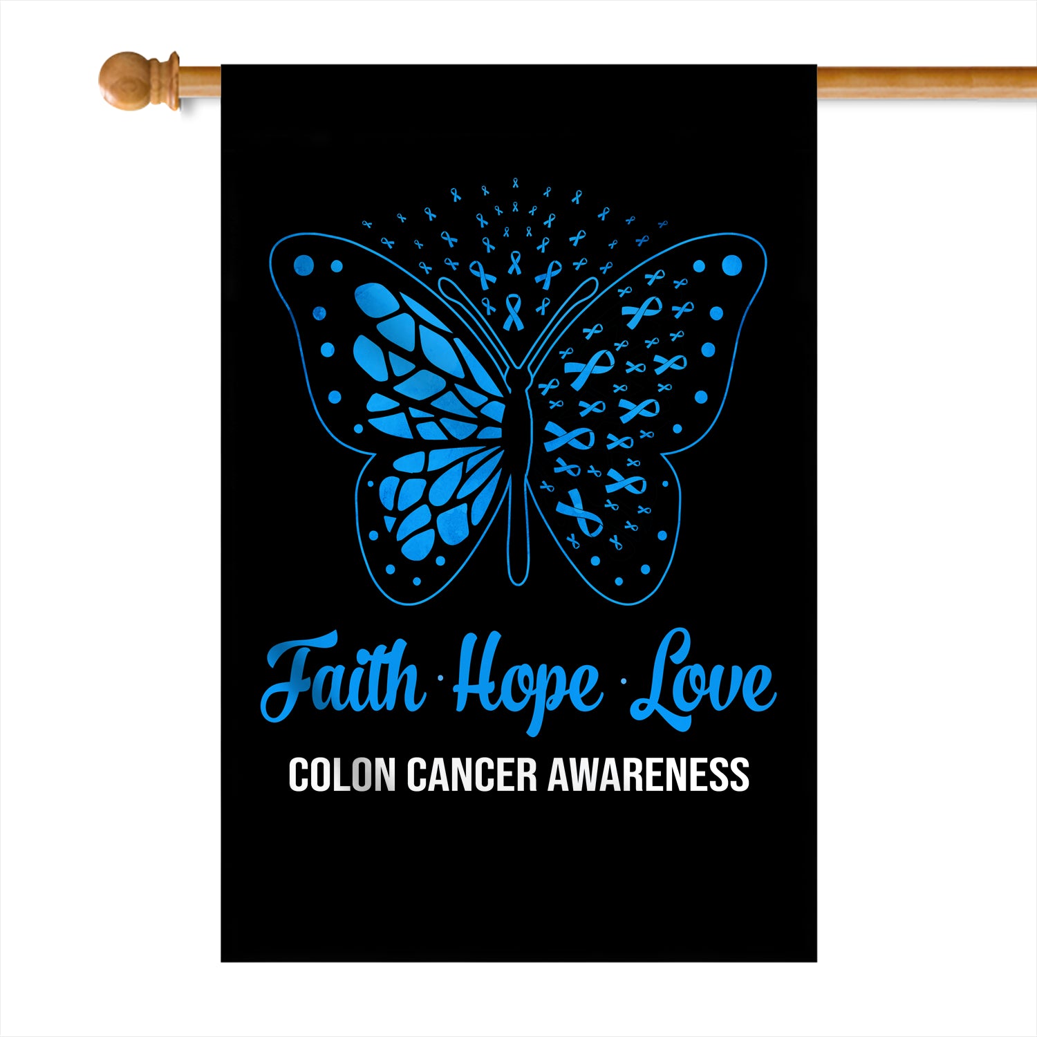 Faith Hope Love Butterfly Colon Cancer Awareness Flag Blue Ribbon | siriusteestore