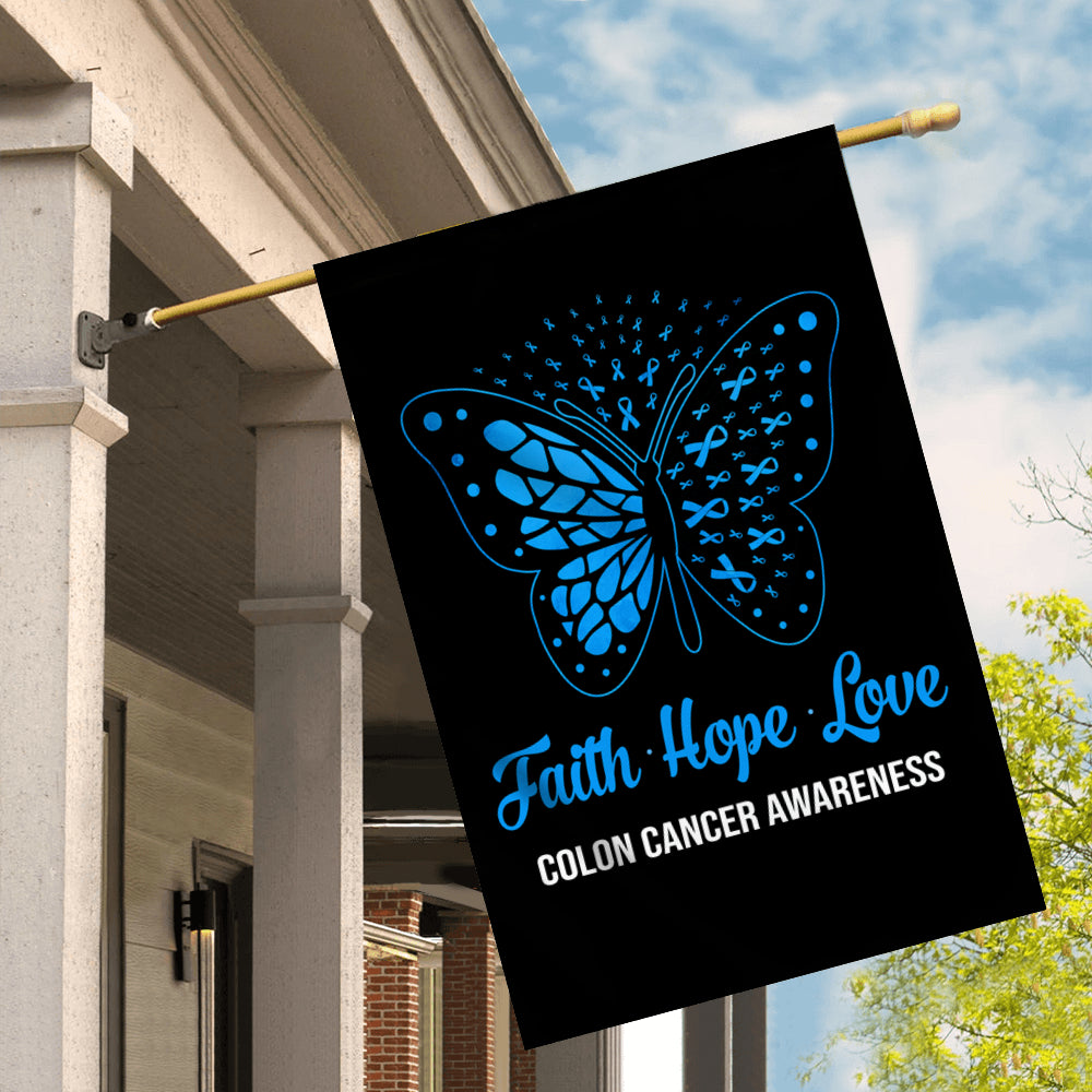 Faith Hope Love Butterfly Colon Cancer Awareness Flag Blue Ribbon | siriusteestore