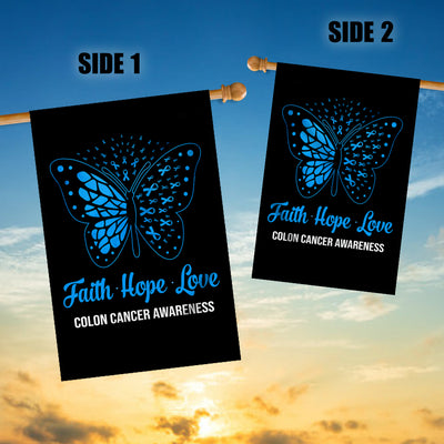 Faith Hope Love Butterfly Colon Cancer Awareness Flag Blue Ribbon | siriusteestore