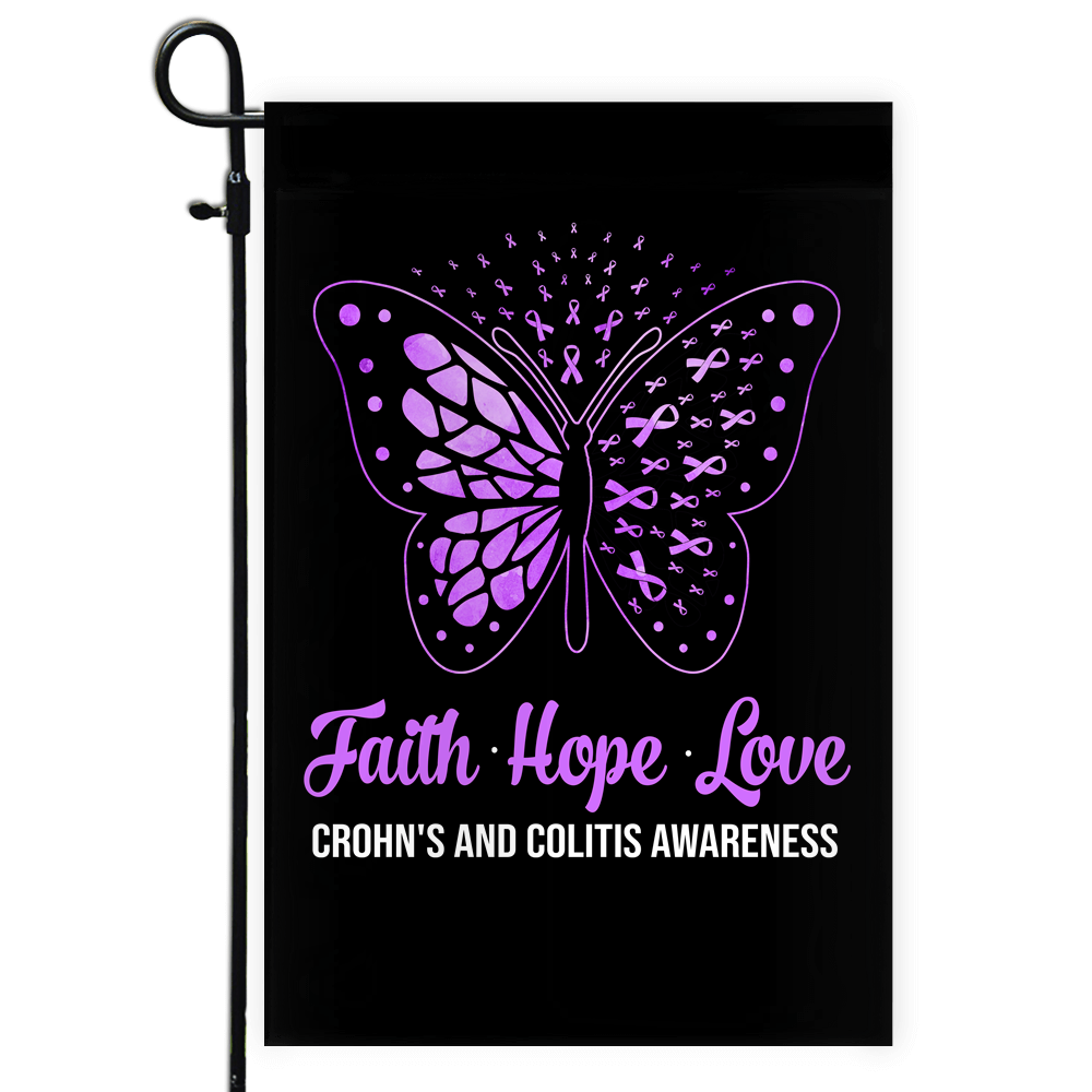 Faith Hope Love Butterfly Crohns Disease Awareness Flag Purple Ribbon | siriusteestore