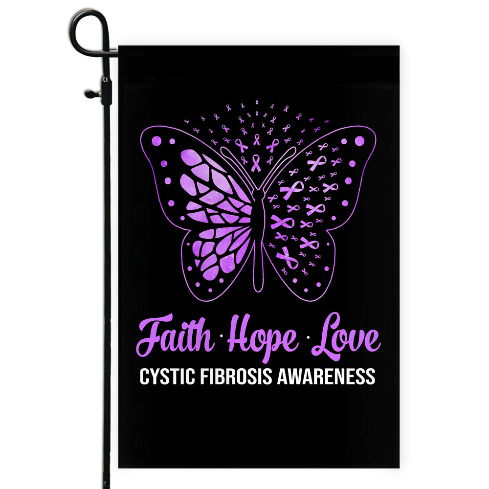 Faith Hope Love Butterfly Cystic Fibrosis Awareness Flag Purple Ribbon | siriusteestore