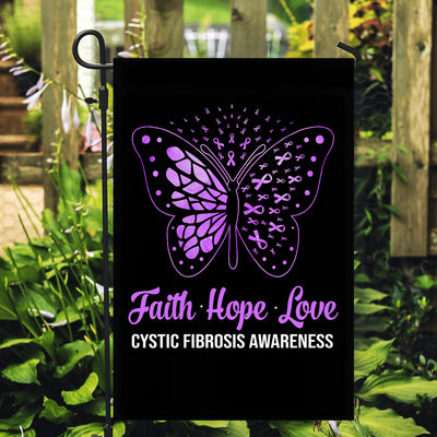 Faith Hope Love Butterfly Cystic Fibrosis Awareness Flag Purple Ribbon | siriusteestore