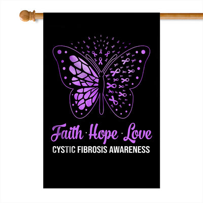 Faith Hope Love Butterfly Cystic Fibrosis Awareness Flag Purple Ribbon | siriusteestore