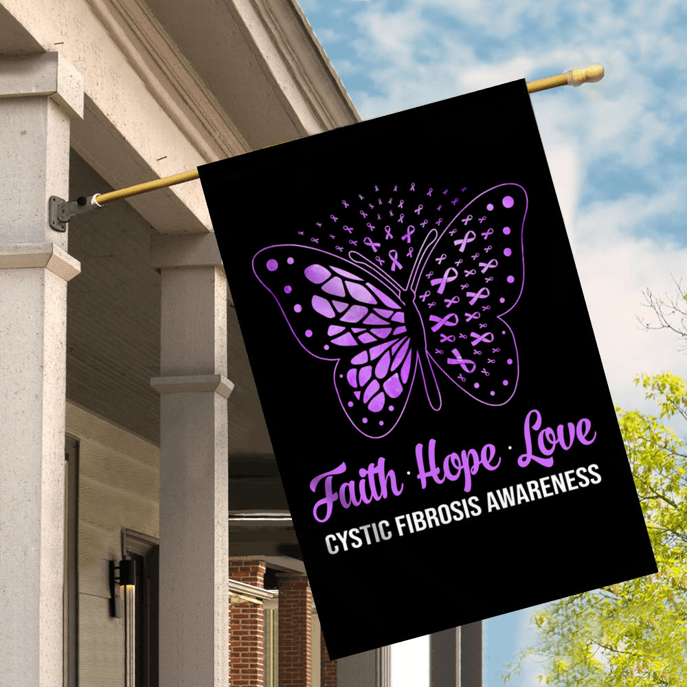 Faith Hope Love Butterfly Cystic Fibrosis Awareness Flag Purple Ribbon | siriusteestore