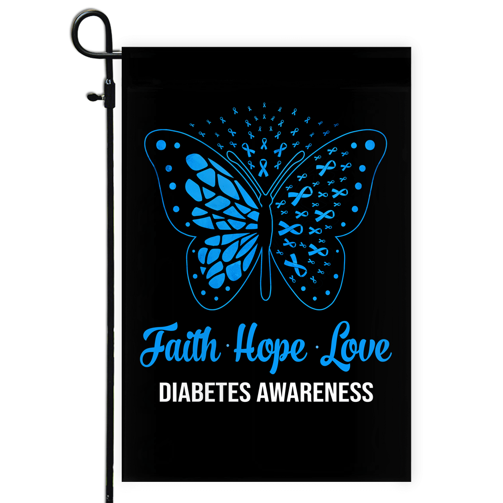 Faith Hope Love Butterfly Diabetes Awareness Flag Blue Ribbon | siriusteestore