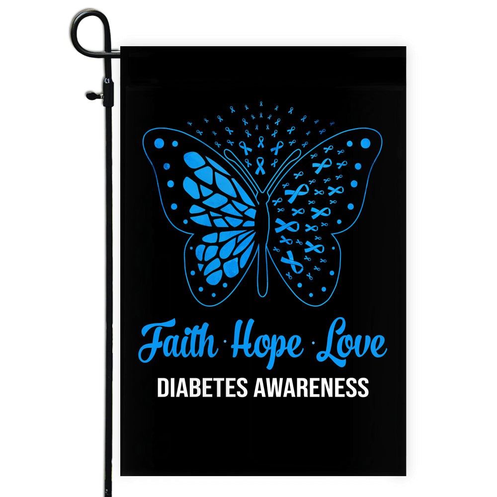 Faith Hope Love Butterfly Diabetes Awareness Flag Blue Ribbon | siriusteestore