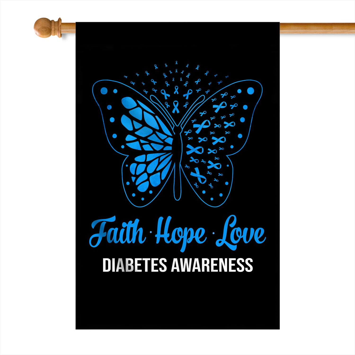 Faith Hope Love Butterfly Diabetes Awareness Flag Blue Ribbon | siriusteestore