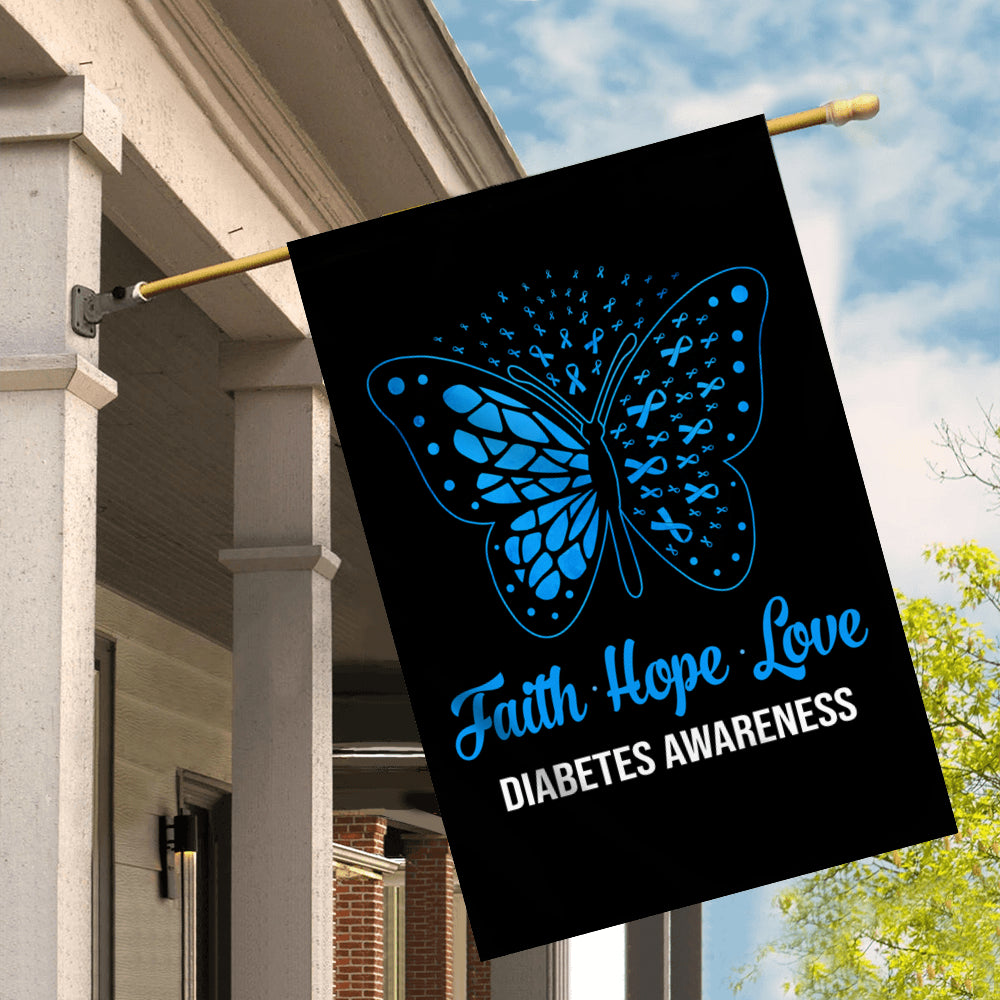 Faith Hope Love Butterfly Diabetes Awareness Flag Blue Ribbon | siriusteestore