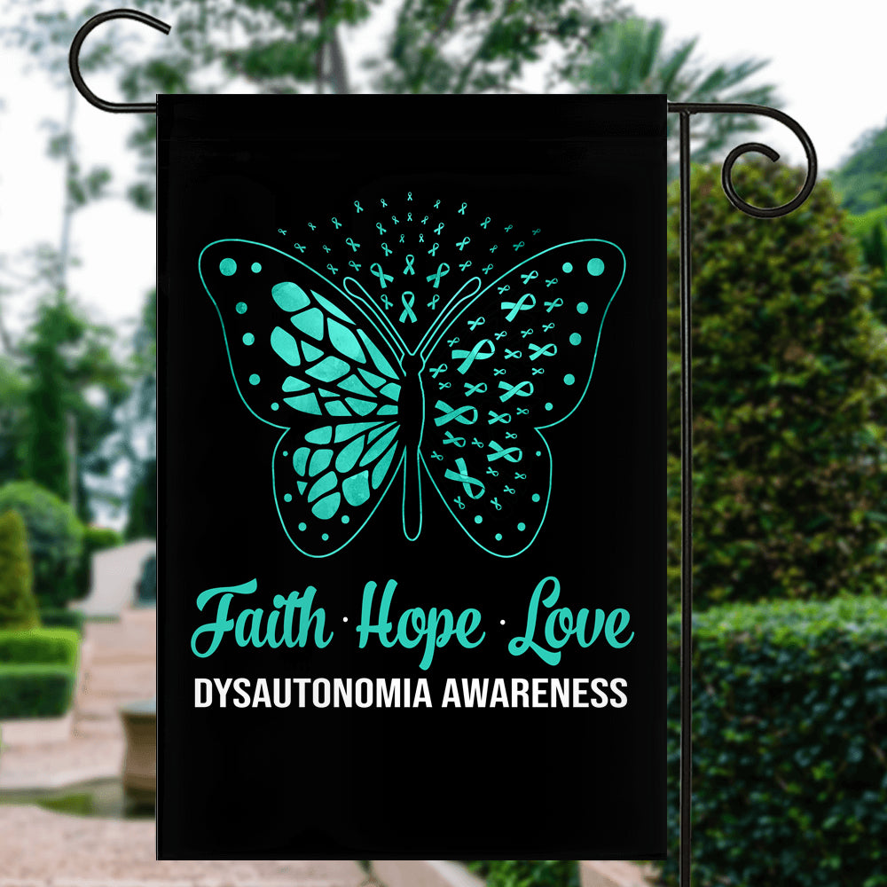 Faith Hope Love Butterfly Dysautonomia Awareness Flag Turquoise Ribbon | siriusteestore