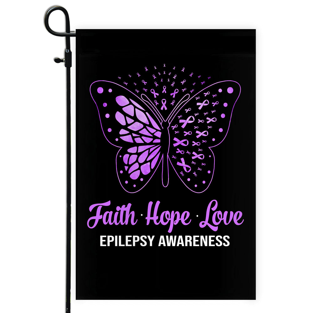 Faith Hope Love Butterfly Epilepsy Awareness Flag Purple Ribbon | siriusteestore