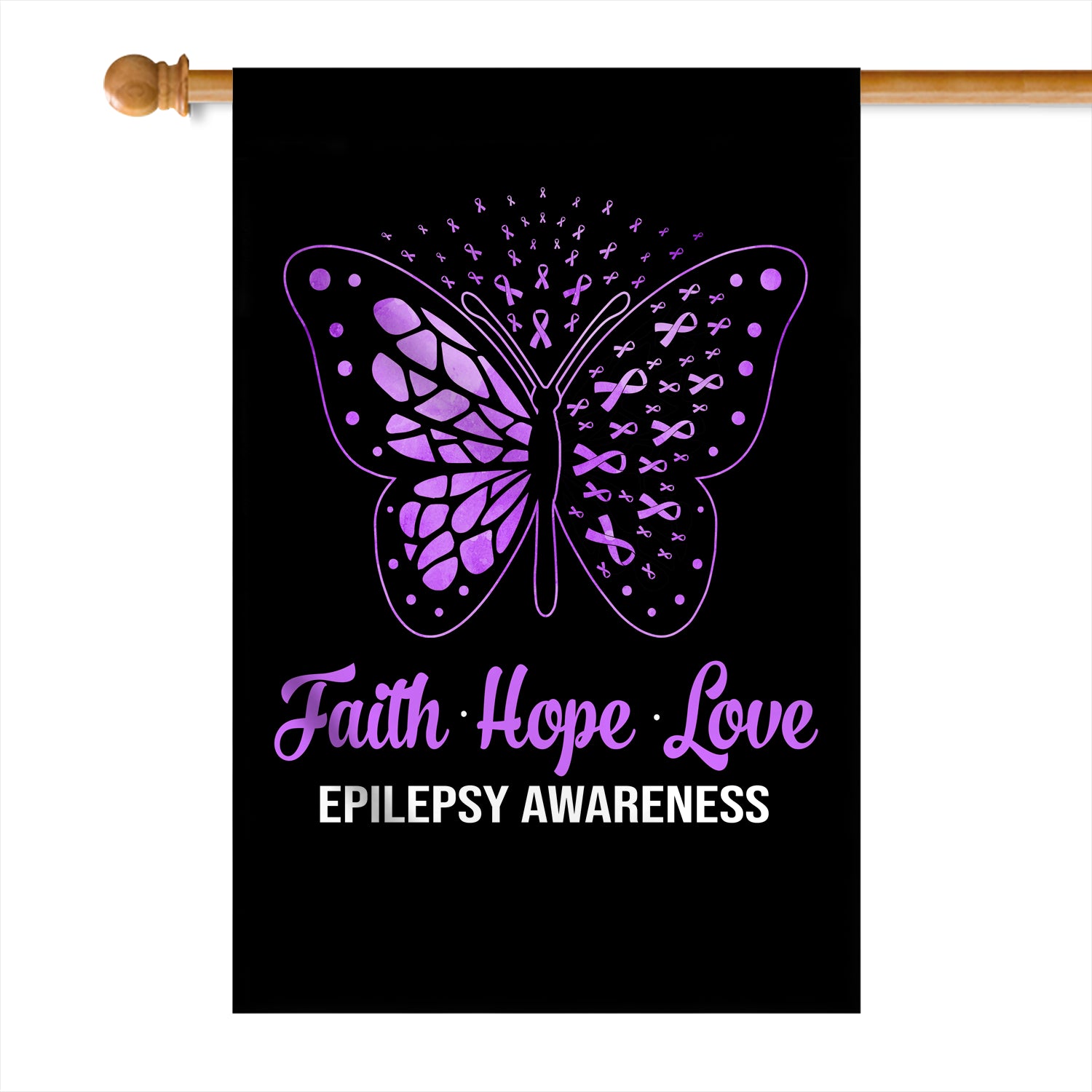 Faith Hope Love Butterfly Epilepsy Awareness Flag Purple Ribbon | siriusteestore