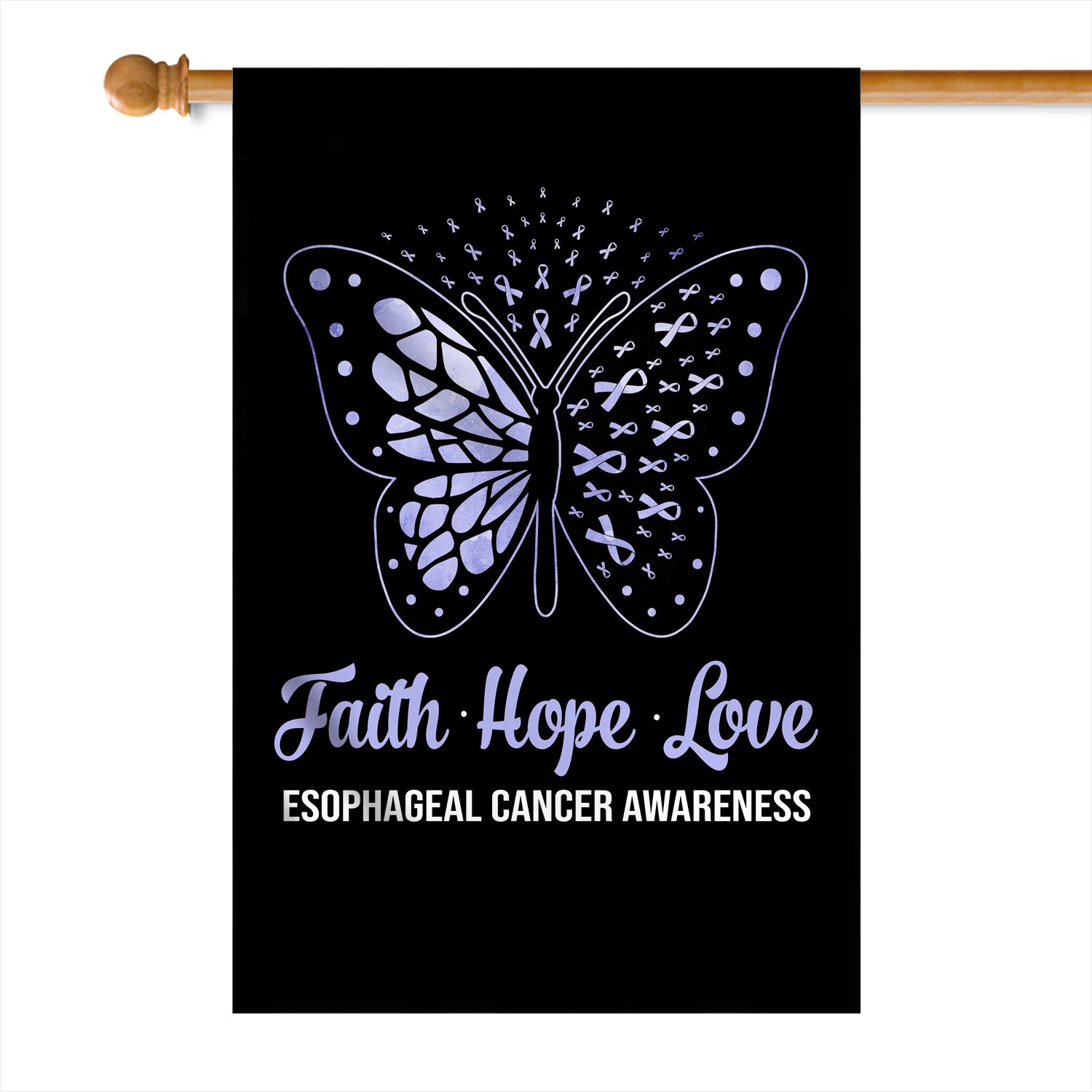 Faith Hope Love Butterfly Esophageal Cancer Awareness Flag Periwinkle Ribbon | siriusteestore