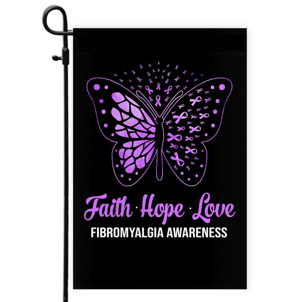 Faith Hope Love Butterfly Fibromyalgia Awareness Flag Purple Ribbon | siriusteestore
