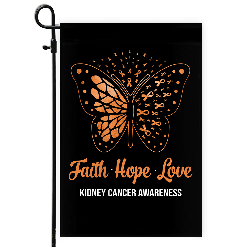 Faith Hope Love Butterfly Kidney Cancer Awareness Flag Orange Ribbon | siriusteestore