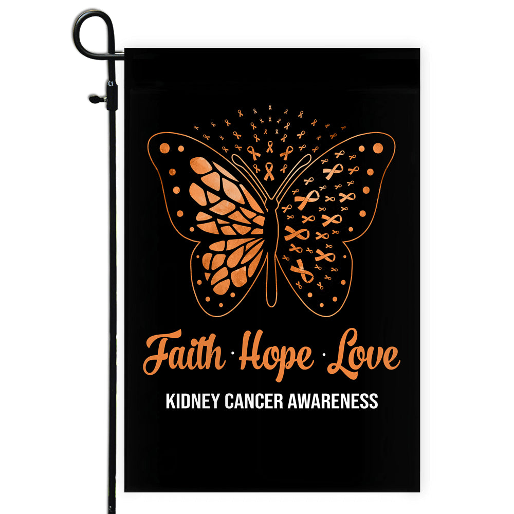 Faith Hope Love Butterfly Kidney Cancer Awareness Flag Orange Ribbon | siriusteestore
