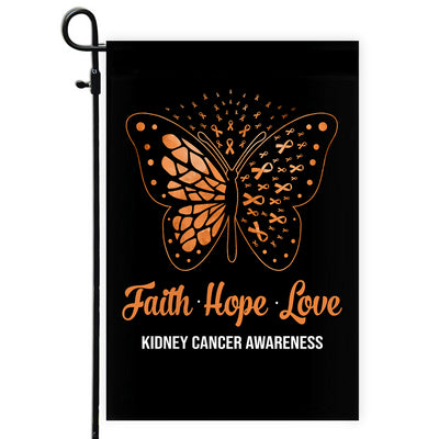 Faith Hope Love Butterfly Kidney Cancer Awareness Flag Orange Ribbon | siriusteestore
