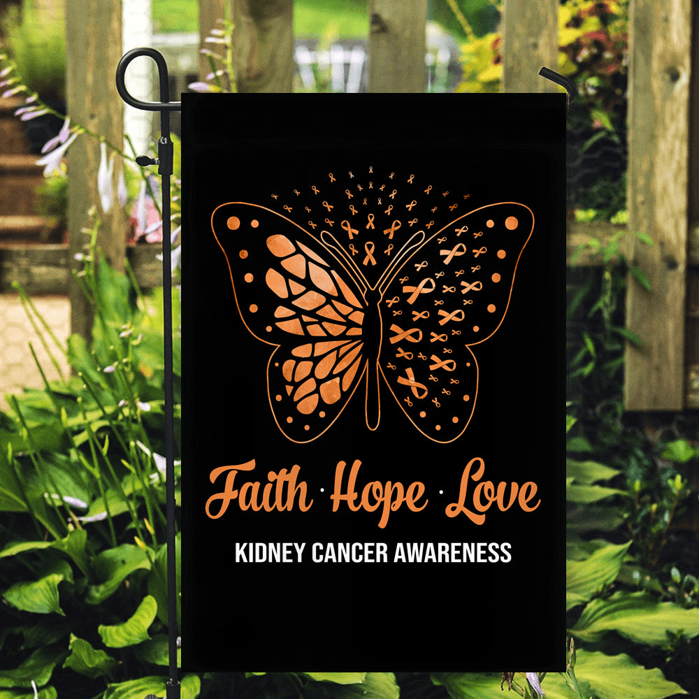 Faith Hope Love Butterfly Kidney Cancer Awareness Flag Orange Ribbon | siriusteestore