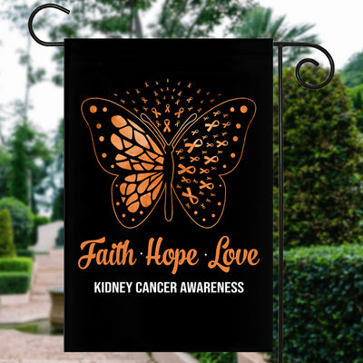 Faith Hope Love Butterfly Kidney Cancer Awareness Flag Orange Ribbon | siriusteestore