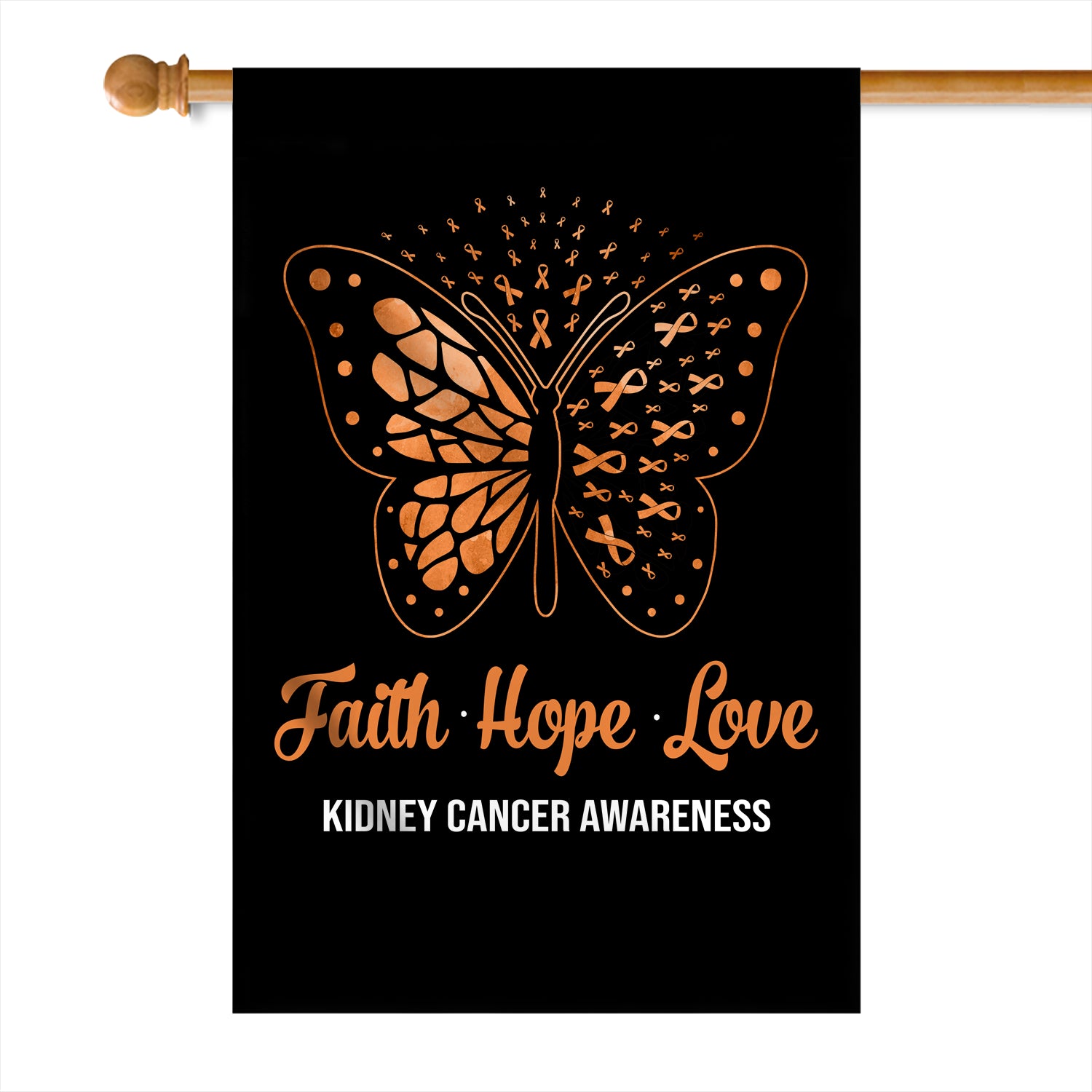 Faith Hope Love Butterfly Kidney Cancer Awareness Flag Orange Ribbon | siriusteestore
