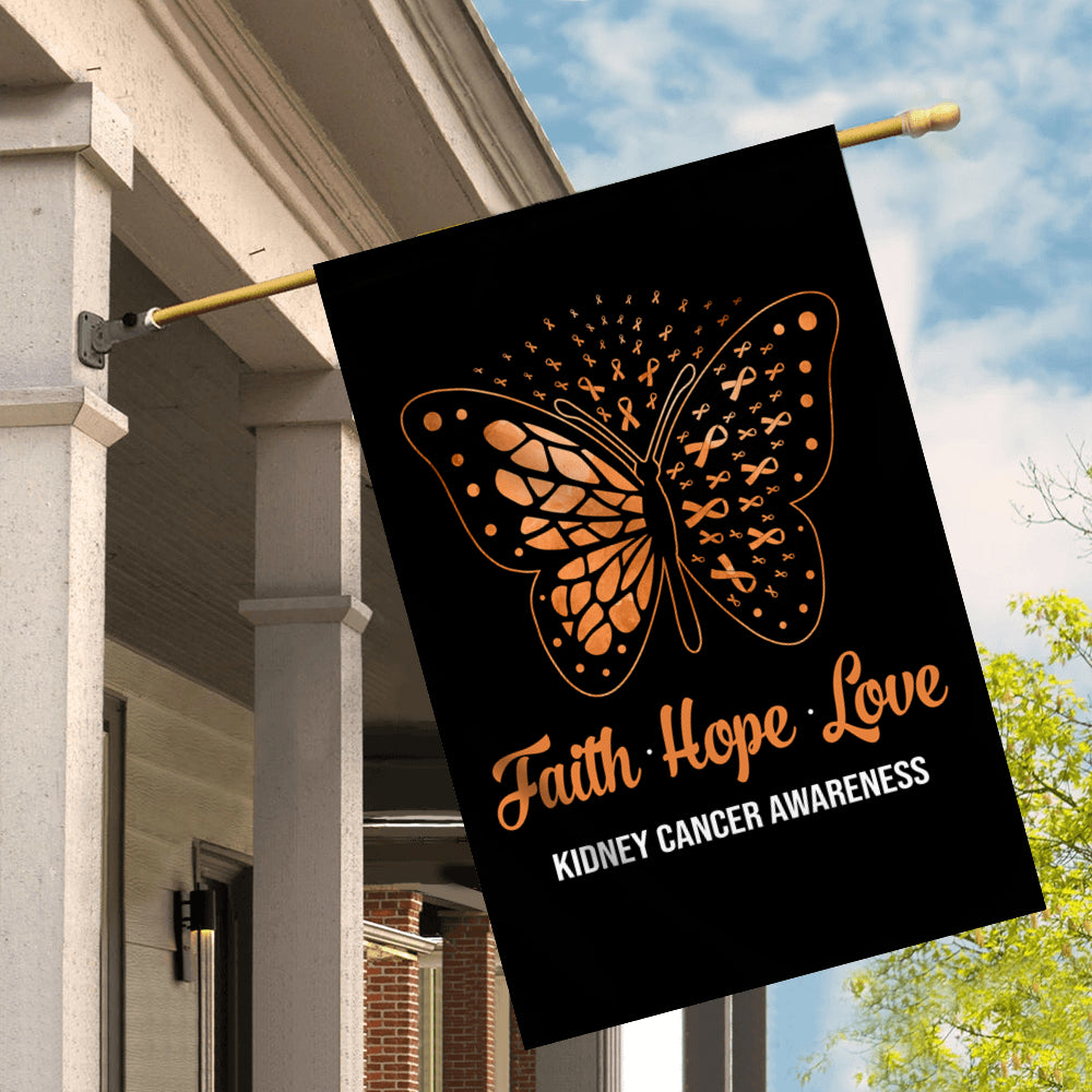Faith Hope Love Butterfly Kidney Cancer Awareness Flag Orange Ribbon | siriusteestore