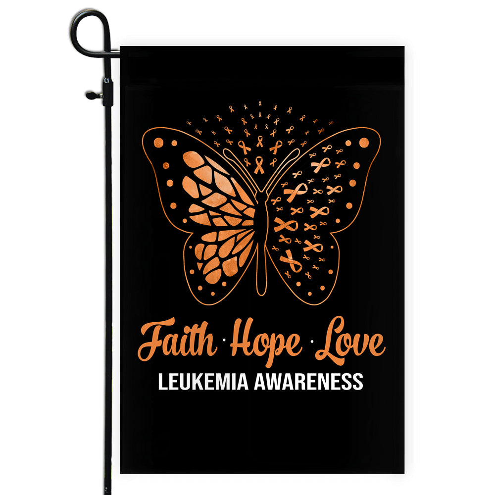 Faith Hope Love Butterfly Leukemia Cancer Awareness Flag Orange Ribbon | siriusteestore