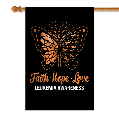 Faith Hope Love Butterfly Leukemia Cancer Awareness Flag Orange Ribbon | siriusteestore