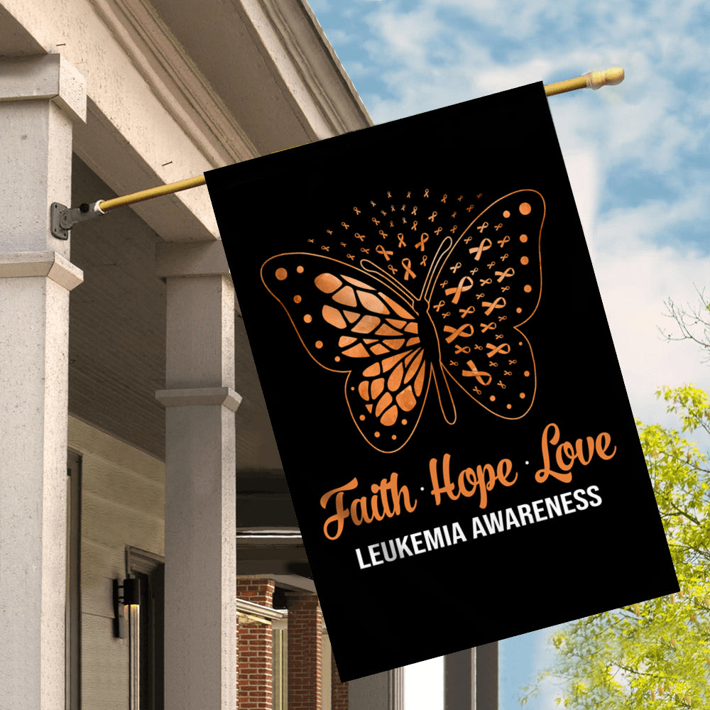 Faith Hope Love Butterfly Leukemia Cancer Awareness Flag Orange Ribbon | siriusteestore
