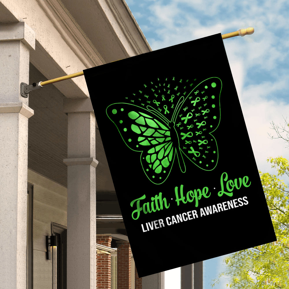 Faith Hope Love Butterfly Liver Cancer Awareness Flag Green Ribbon | siriusteestore