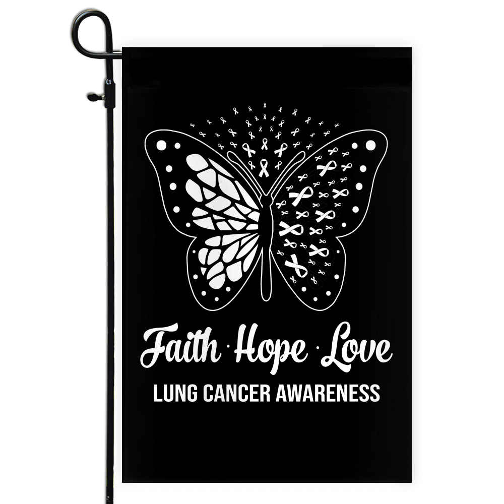 Faith Hope Love Butterfly Lung Cancer Awareness Flag White Ribbon | siriusteestore