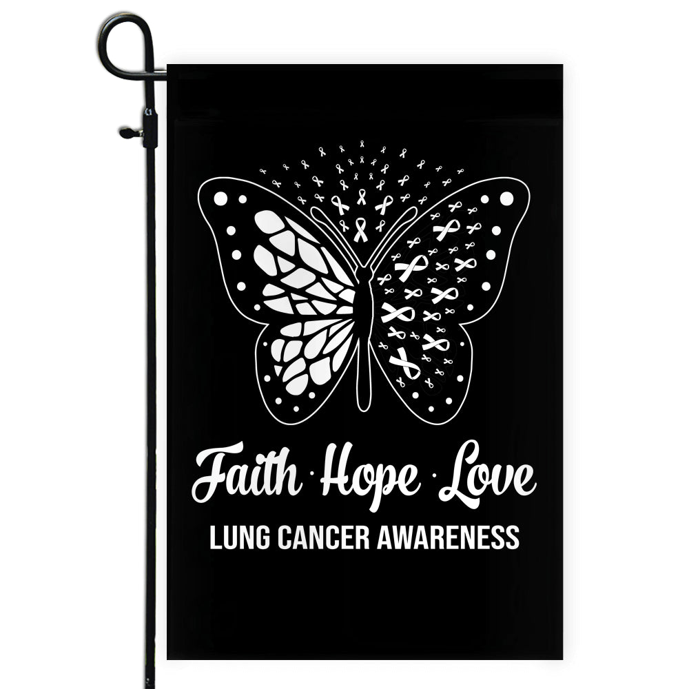 Faith Hope Love Butterfly Lung Cancer Awareness Flag White Ribbon | siriusteestore