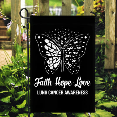 Faith Hope Love Butterfly Lung Cancer Awareness Flag White Ribbon | siriusteestore