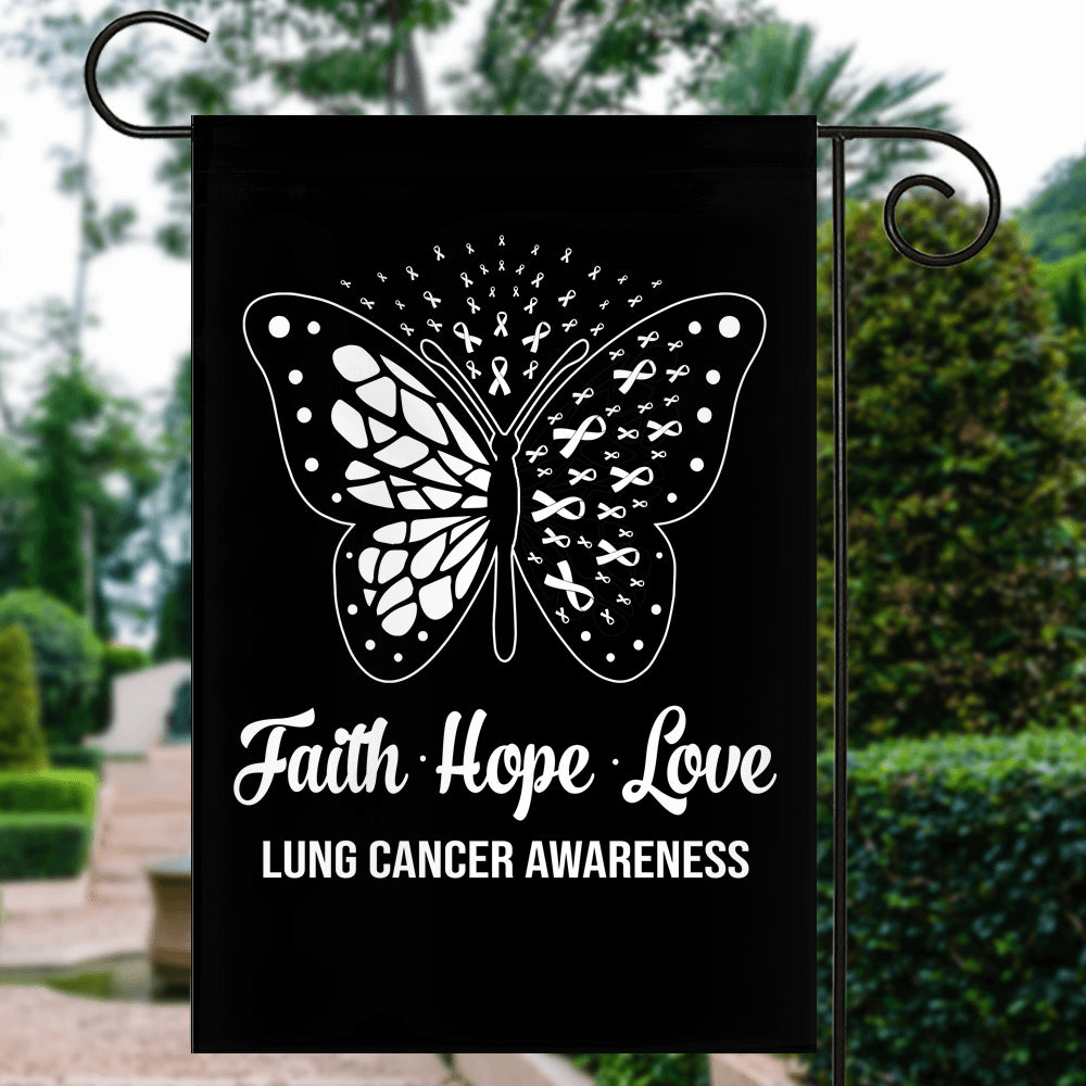 Faith Hope Love Butterfly Lung Cancer Awareness Flag White Ribbon | siriusteestore