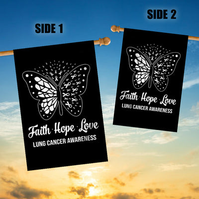 Faith Hope Love Butterfly Lung Cancer Awareness Flag White Ribbon | siriusteestore