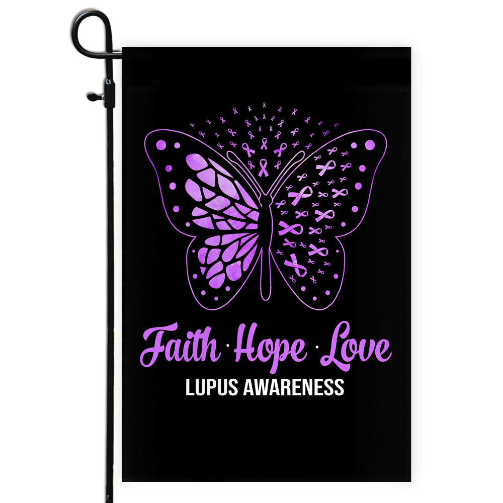 Faith Hope Love Butterfly Lupus Awareness Flag Purple Ribbon | siriusteestore