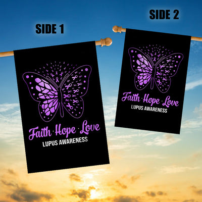 Faith Hope Love Butterfly Lupus Awareness Flag Purple Ribbon | siriusteestore