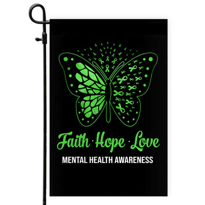 Faith Hope Love Butterfly Mental Health Awareness Flag Green Ribbon | siriusteestore