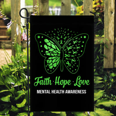 Faith Hope Love Butterfly Mental Health Awareness Flag Green Ribbon | siriusteestore