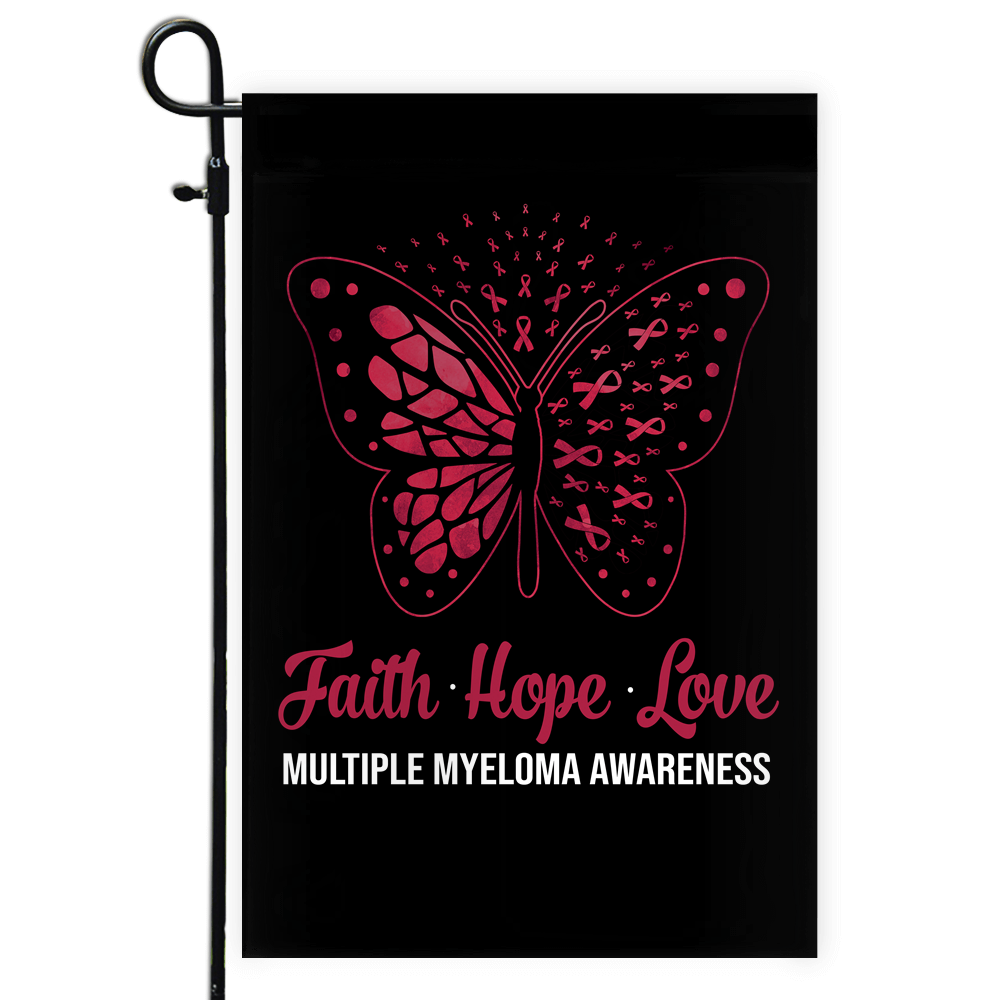 Faith Hope Love Butterfly Multiple Myeloma Awareness Flag Burgundy Ribbon | siriusteestore