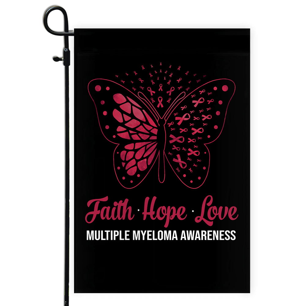 Faith Hope Love Butterfly Multiple Myeloma Awareness Flag Burgundy Ribbon | siriusteestore