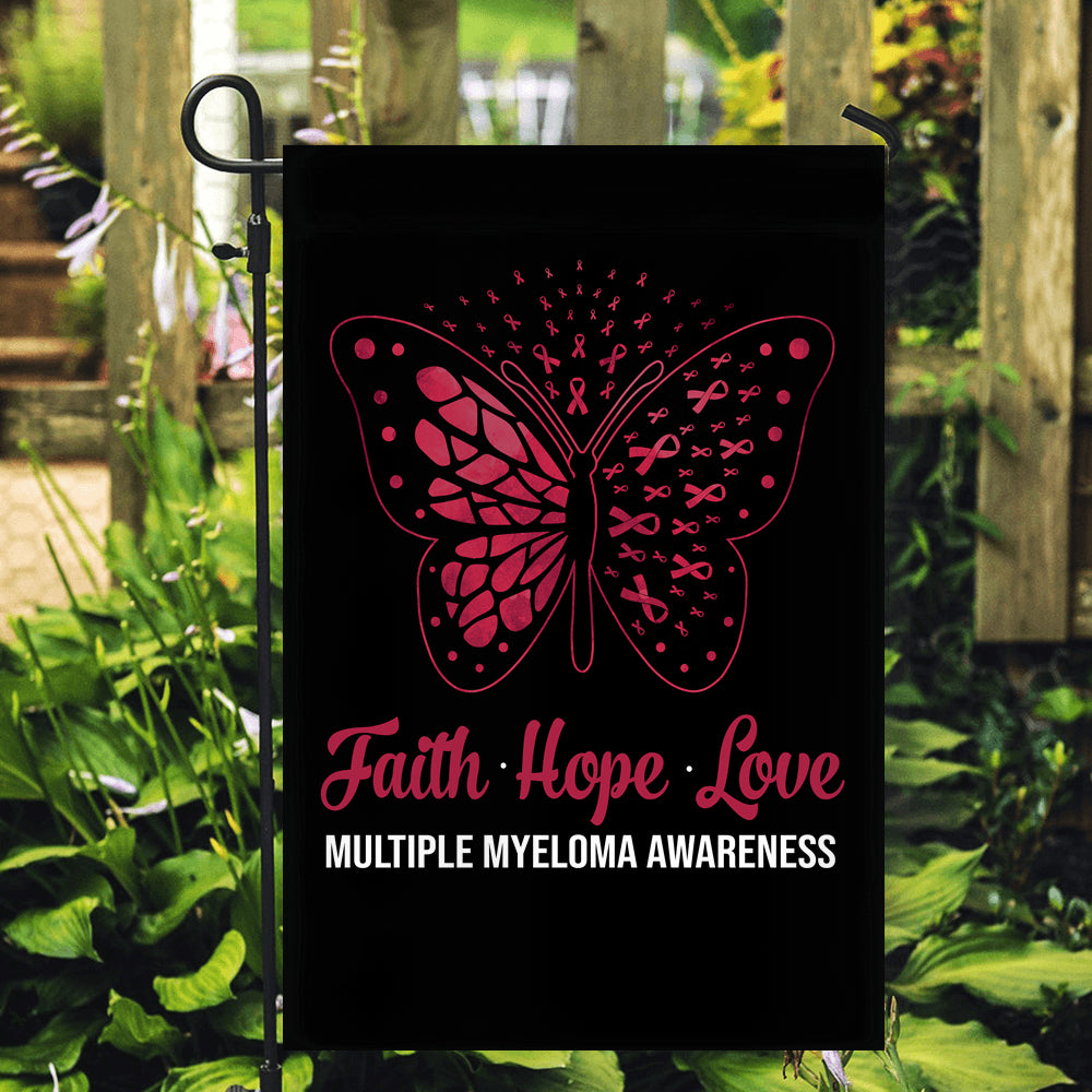 Faith Hope Love Butterfly Multiple Myeloma Awareness Flag Burgundy Ribbon | siriusteestore