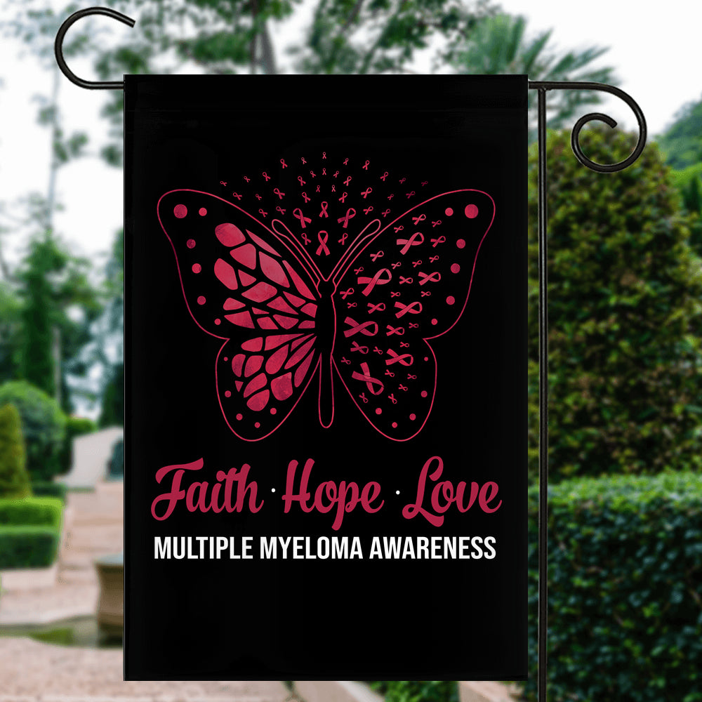 Faith Hope Love Butterfly Multiple Myeloma Awareness Flag Burgundy Ribbon | siriusteestore