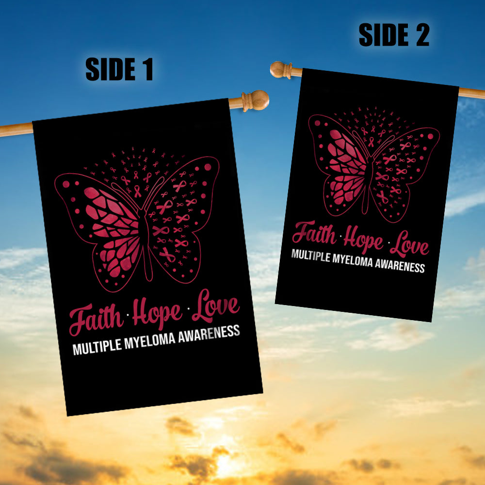 Faith Hope Love Butterfly Multiple Myeloma Awareness Flag Burgundy Ribbon | siriusteestore