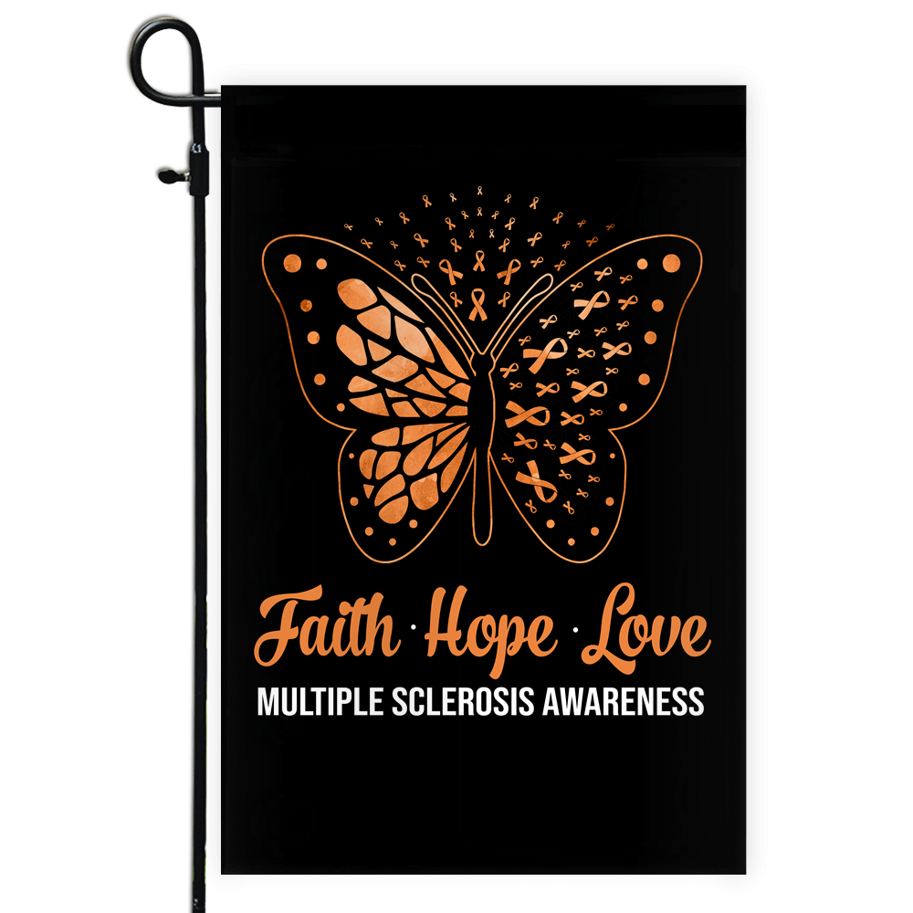 Faith Hope Love Butterfly Multiple Sclerosis Awareness Flag Orange Ribbon | siriusteestore