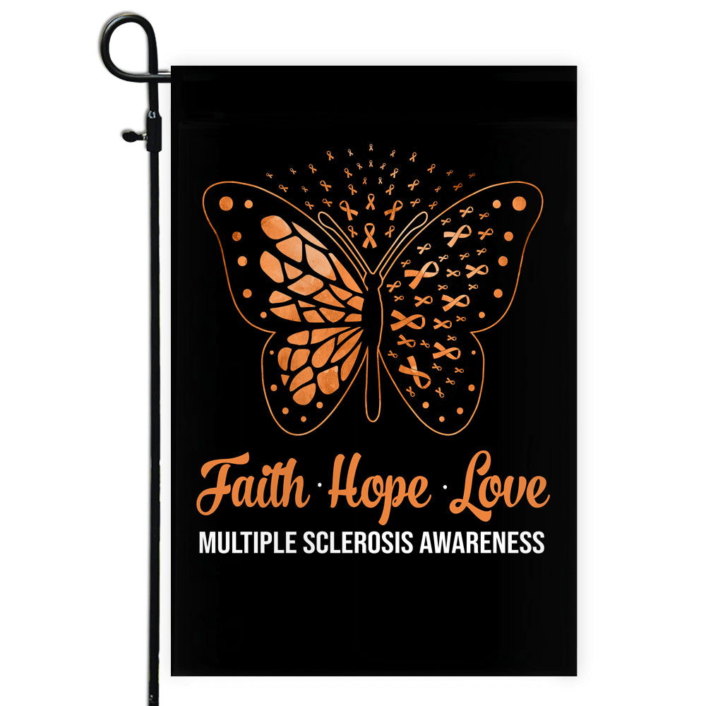 Faith Hope Love Butterfly Multiple Sclerosis Awareness Flag Orange Ribbon | siriusteestore