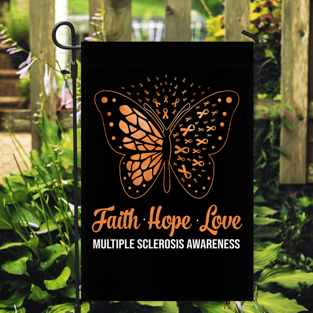 Multiple Sclerosis Awareness With Orange Ribbon And Butterfly / MS