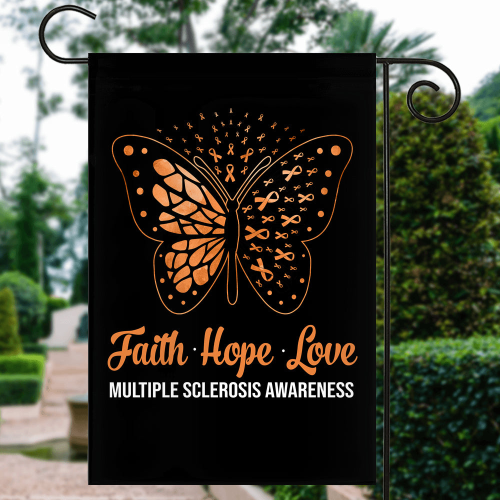 Faith Hope Love Butterfly Multiple Sclerosis Awareness Flag Orange Ribbon | siriusteestore